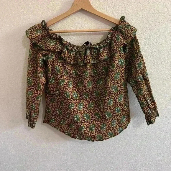 J. Crew Ratti Elephant Print Ruffle Off The Shoulder Top Size 00 - Picture 4 of 6